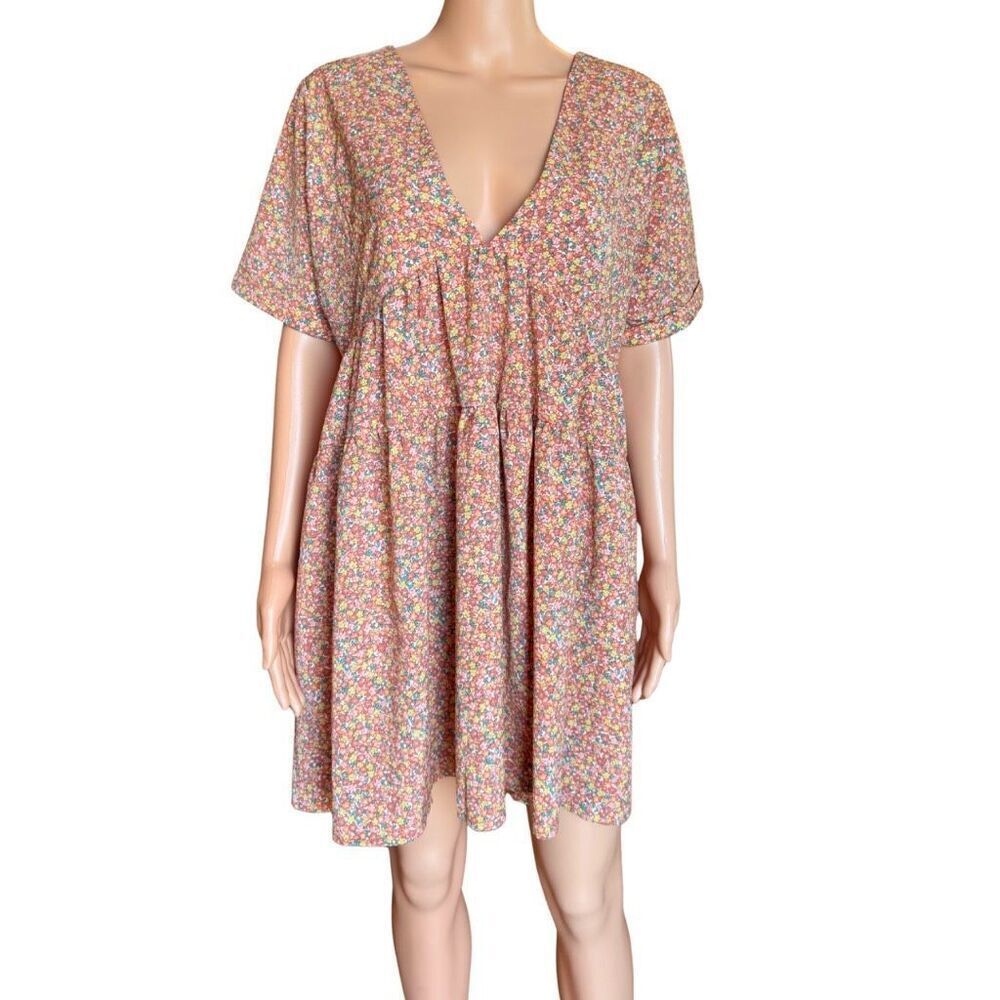 Petal & Pup Babydoll Floral A-Line Mini Dress S/M Orange Ruffle Summer Boho - Picture 2 of 6